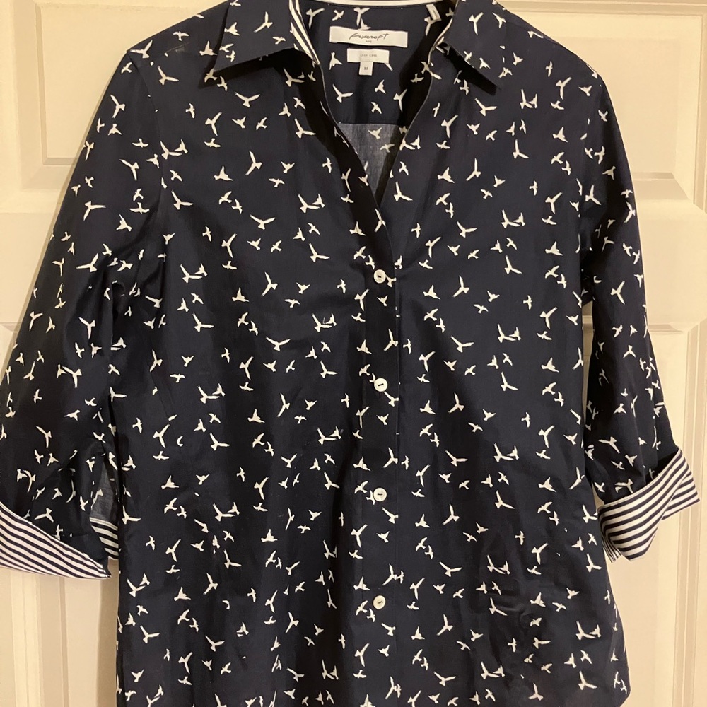Navy Bird Print Women's Top